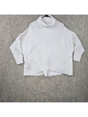 Oversized Women’s Turtleneck Sweater White Ribbed Knit Texture Size S Relaxed